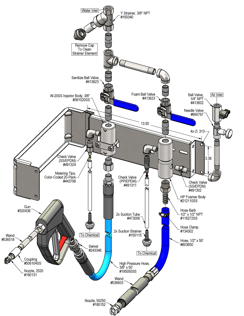 918120 - W-20SS Sanitize / HPSS Foam Hose Drop Station